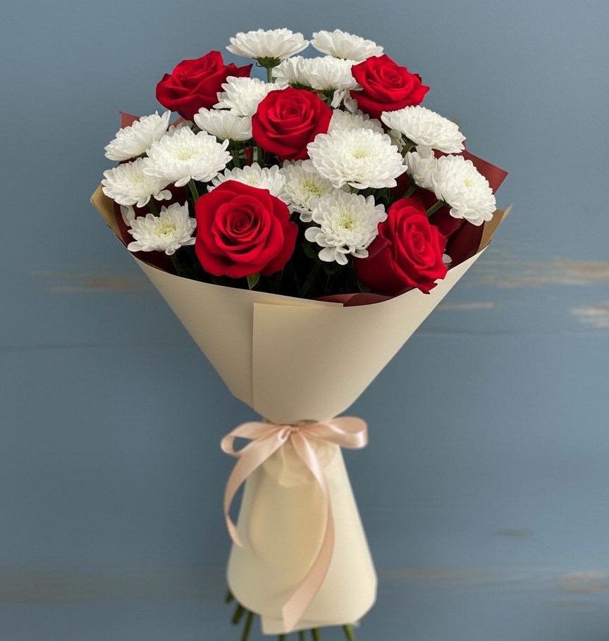 Букет цветов из: Розы и Хризантемы в Пудоже