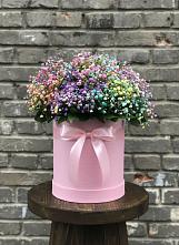 Цветочная композиция из Гипсофила и Розы в шляпной коробке в Пудоже