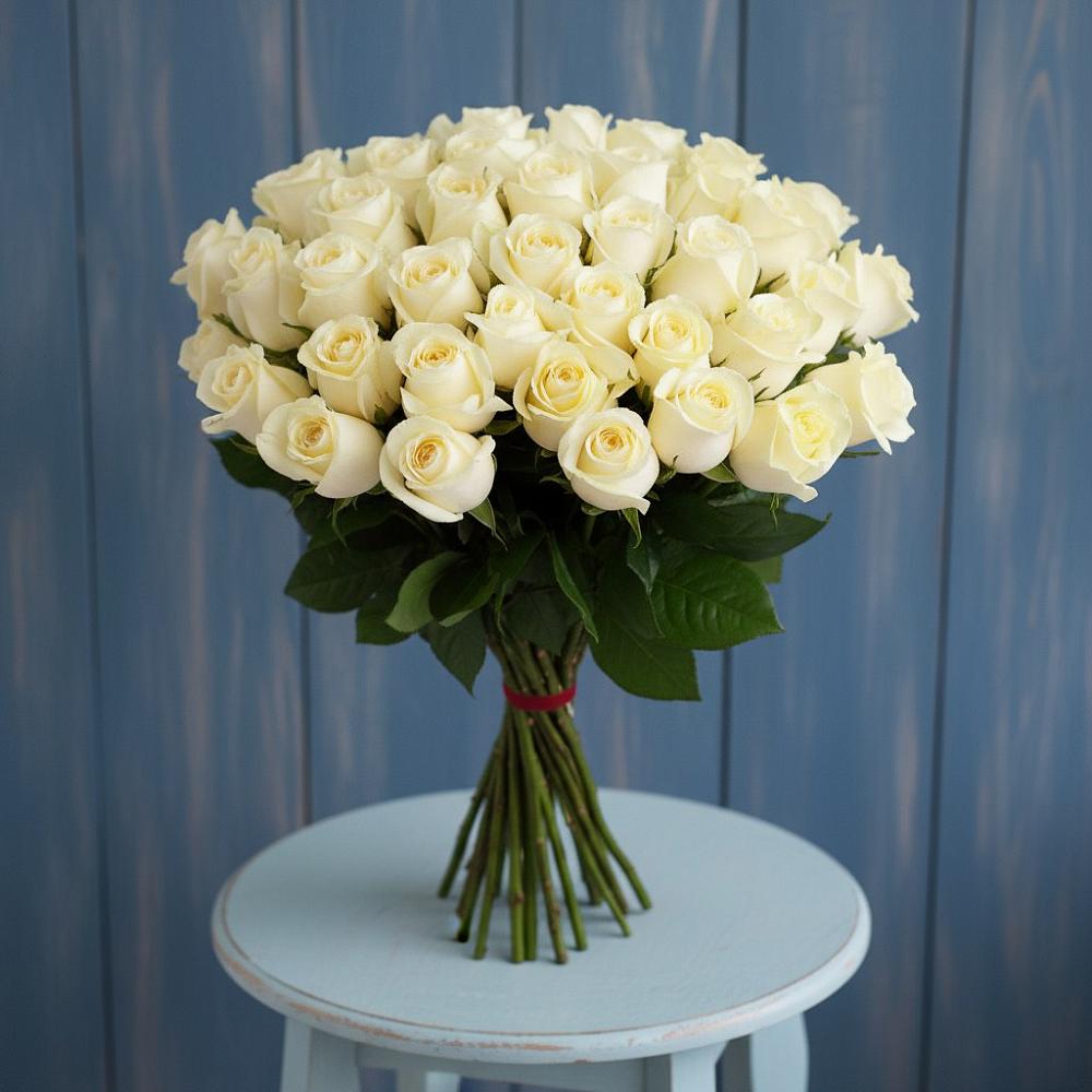 Букет 51 Белая роза Эдлесс Лав в Пудоже