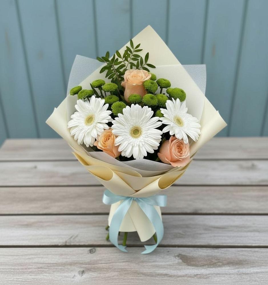 Букет цветов из: Герберы, Розы и Хризантемы в Пудоже