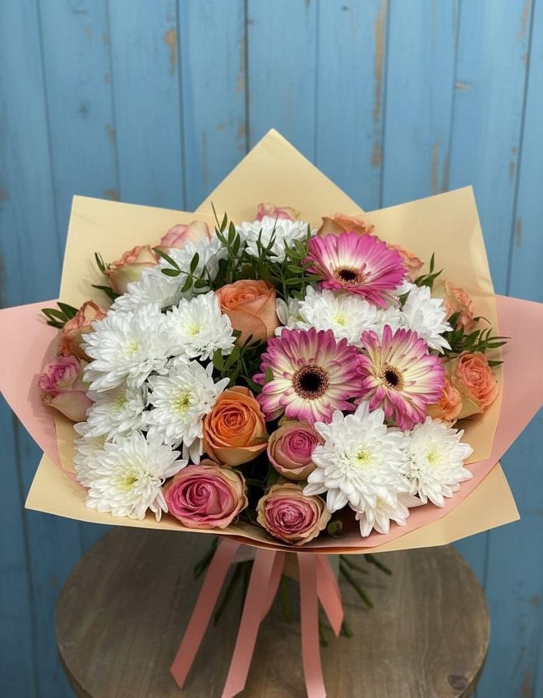Букет цветов из: Розы, Герберы и Хризантемы в Пудоже
