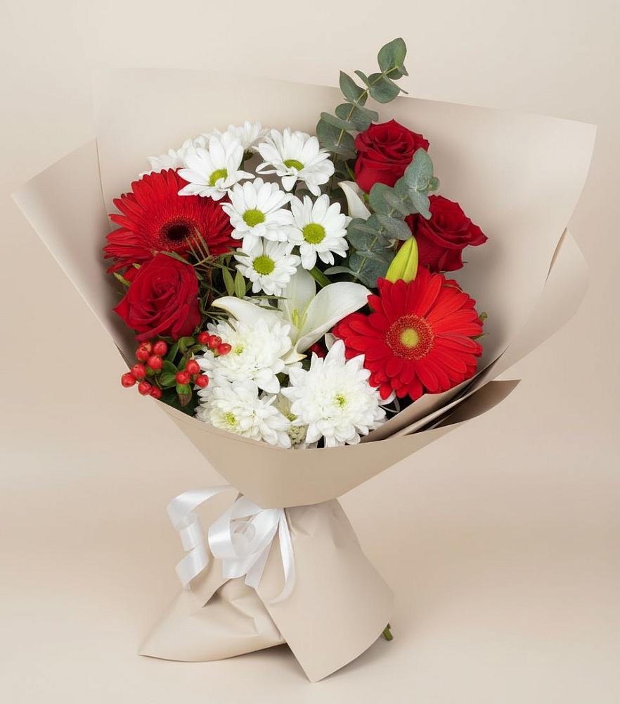 Букет цветов из: Розы, Хризантемы, Герберы и Лилии в Пудоже