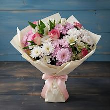 Букет цветов из:  Хризантемы, Альстромерии и Розы #REPLACE_PRED# Пудоже