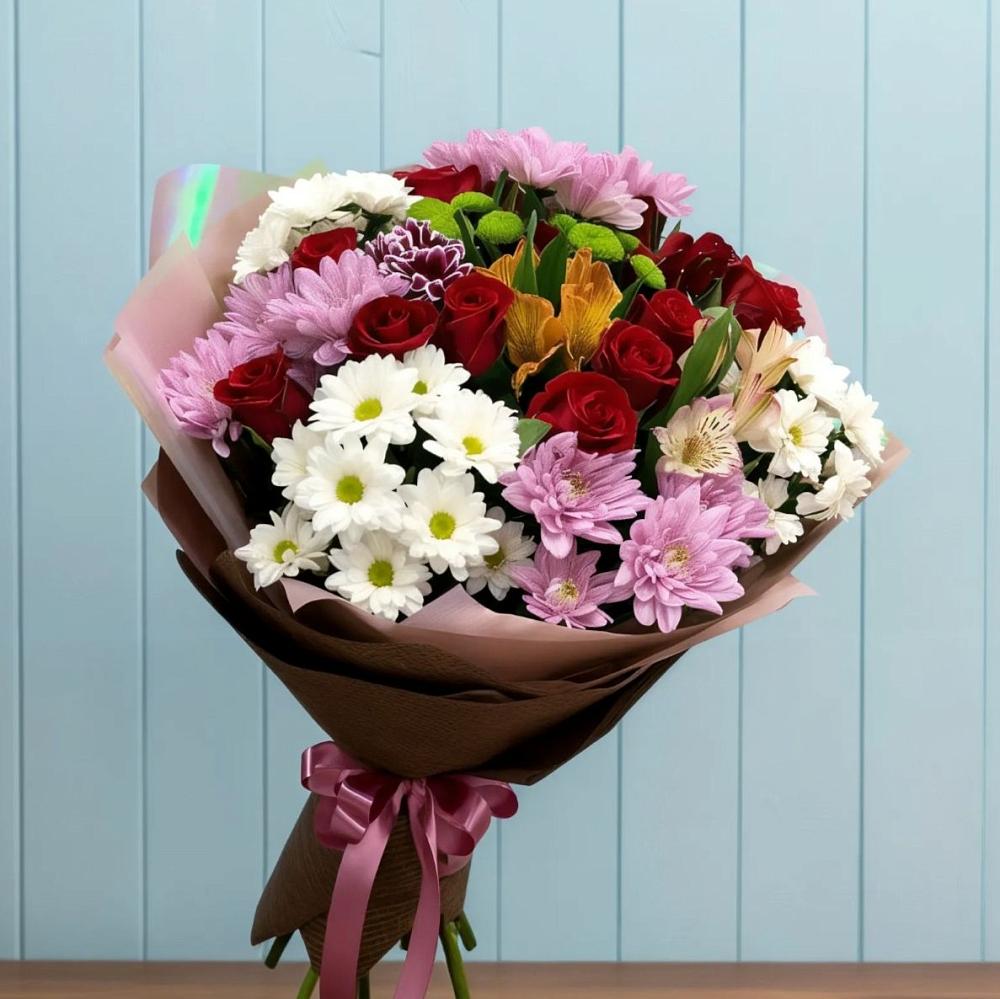 Букет цветов из: Розы, Хризантемы и Альстромерии в Пудоже