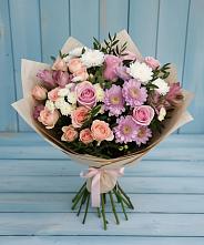 Букет цветов из:  Хризантемы, Розы и Альстромерии в Пудоже